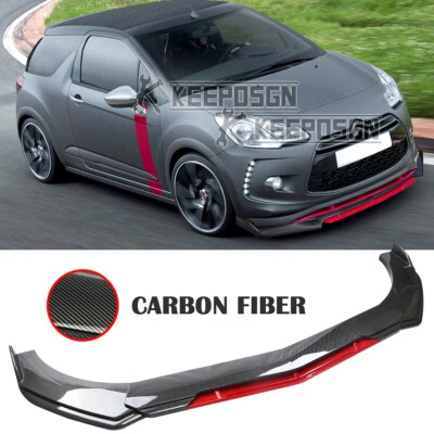 KEEPDSGN CARBON FIBER & Red Front Bumper Lip Splitter Spoiler Body Kit For Citroën DS3