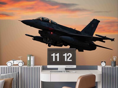 3D Fighter Plane Sky Clouds Landscape Self-adhesive Removable Wallpaper Murals
