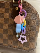 pink Blue Heart Bag Charm Key Ring Fob Keychain Purse Charm Chain Strap New