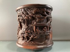 Collectible China bamboo Handmade Ancient figures pattern exquisitebrushpot 溪山隐士