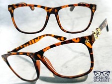 Classy Vintage Retro READING EYE GLASSES READERS Tortoise Frame Gold Cross 2.25