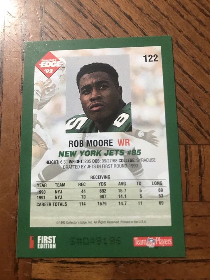 1992 Collector's Edge - Rob Moore #122 - Image 2 of 2