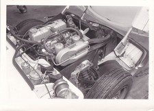 TRIUMPH SPITFIRE 1500 SIDEVIEW OF ENGINE BAY B&W PHOTOGRAPH.