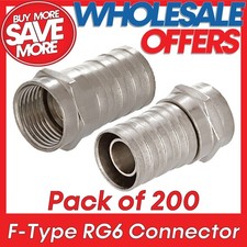 200 Pcs F-Type Crimp On Connectors Plug Male RG6 Coaxial Cable F Connector