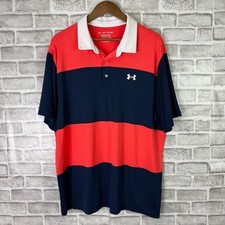 Under Armour The Playoff Polo Navy  Pink Colorblock Golf Polo Mens 2XL Stretch