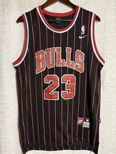 Nike Chicago Bulls Michael Jordan 23 Black Jersey With Red Pinstripes, Size M