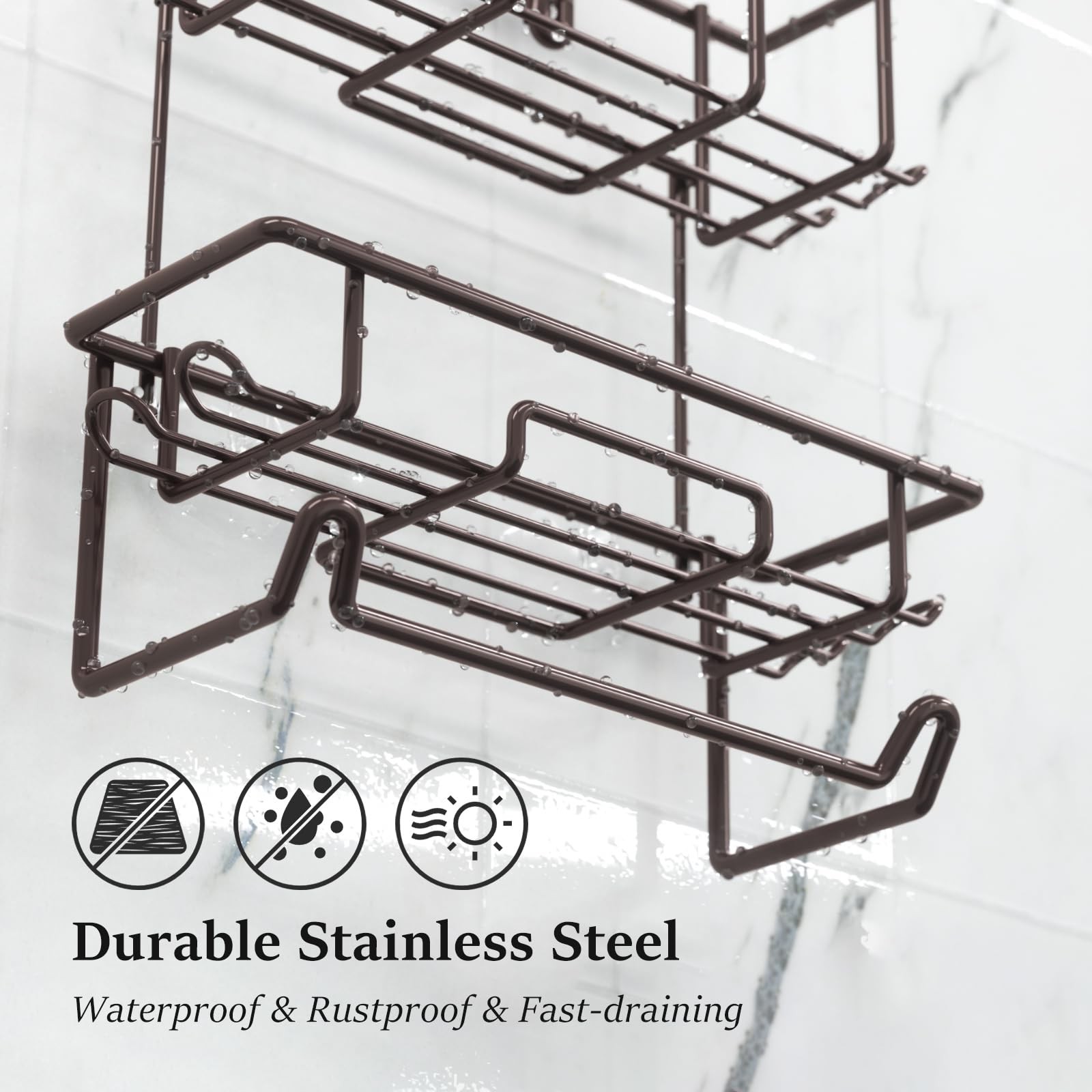 Shower Caddy Hanging Over Shower Head Rust Roof Organizer with 10 Hooks Rack