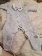 Nutmeg 0-3months Baby Grow, Baby Blue With White Collar