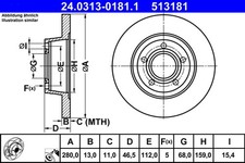 2x ATE Bremsscheibe PowerDisc 24.0313-0181.1 für 8D2 AUDI A4 8D5 B5 Avant Hybrid
