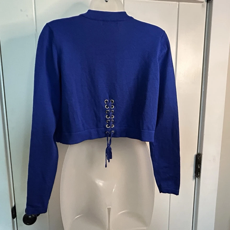 Cardigã Thalia Sodi azul malha suéter amarrar detalhe nas costas azul royal médio - Imagem 3 de 4