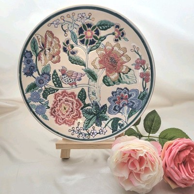 Vtg China Trader Chintz Style Floral/Bird Motif Handpainted/Embossed Plate EUC 
