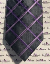 GEOFFREY BEENE Black  Purple Plaid Design Neck Tie 3.25  New Without Tags 