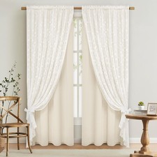 Linen Curtains for Bedroom, Double Layered Boho Curtain 63 Inch Length 2 Pane...