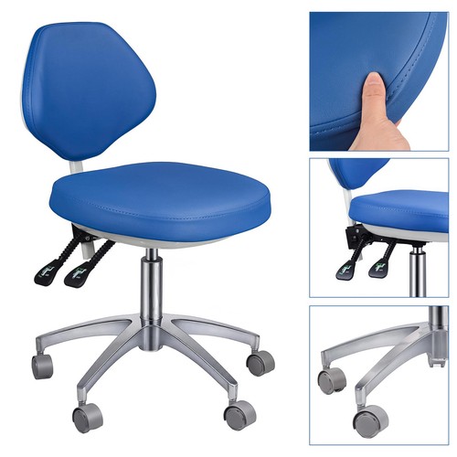  360° Rotation Dental Arztstuhl Mikrofaser Leder Zahnarzt Hocker + Rückenlehne - Bild 1 von 12