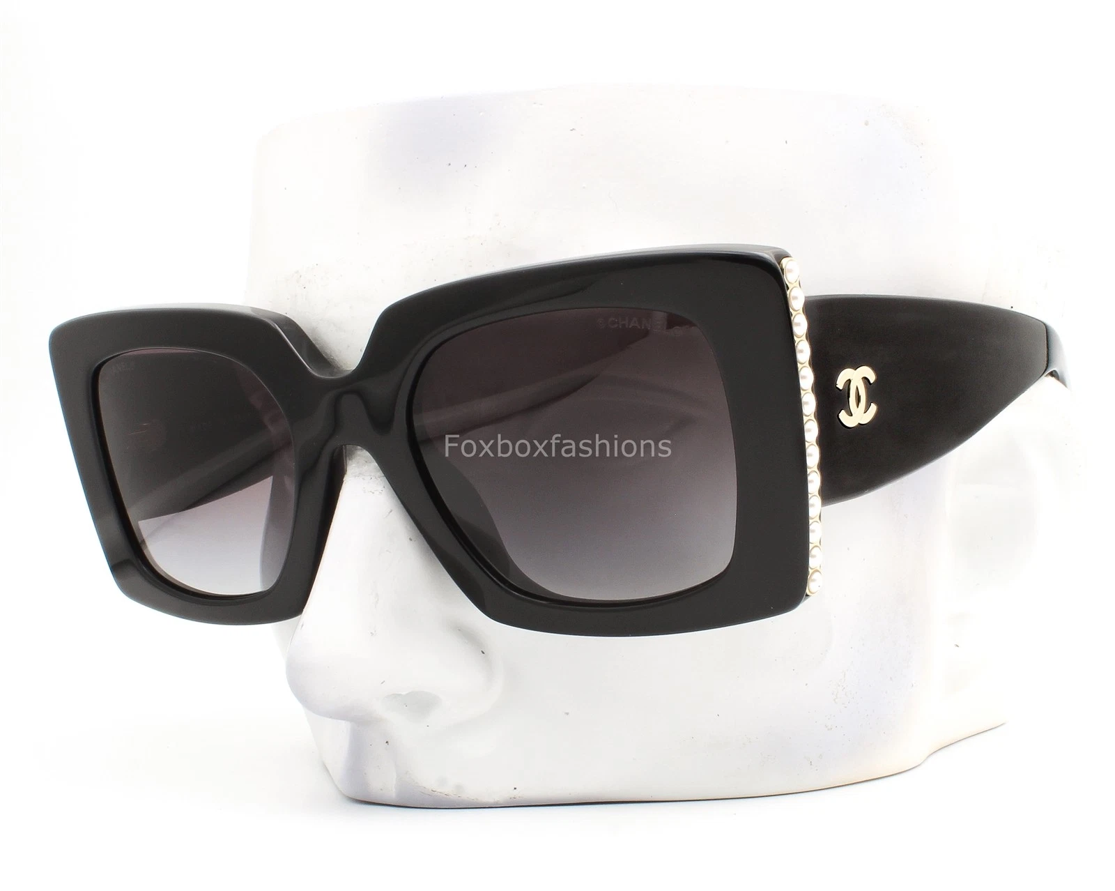 Chanel Sunglasses ch5480HA 622/S6 Polished Black Glass Pearls Gold Logo w/case