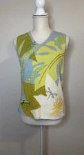 Susan Bristol Vintage Knit Hand Embroidered Tropical Tank Dragon Fly & Frog Sz S