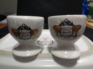 Vintage Pair of 1960s Mount Kenya Safari Club Egg Cups & UNUSED Matchbook