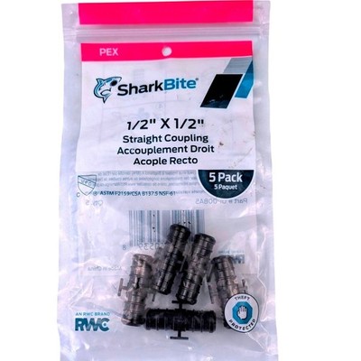 SharkBite 1/2 Inch X 1/2 Inch PEX Straight Coupling 5 Pack UP008A5