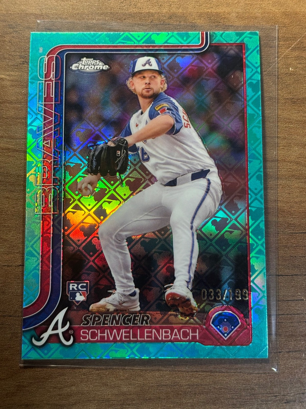 2025 Topps Chrome Logofractor Aqua #203 Spencer Schwellenbach RC /199 Braves