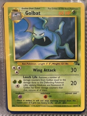 Rare 34/62 Golbat misprint Pokémon Card error (No purple color) ONE CARD.