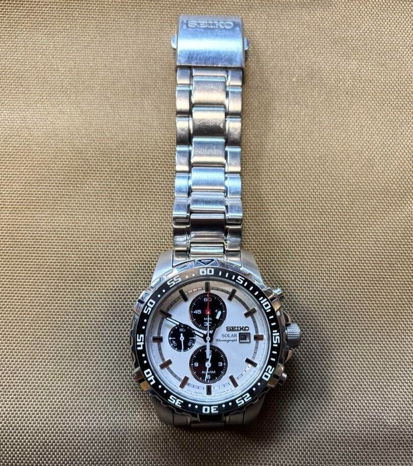 SEIKO Solar Chronograph V172-0AT0 Panda Dead Battery Men's White