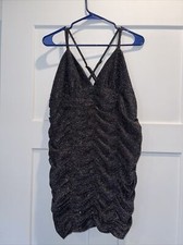 NWT Wild Fable Women's L Spaghetti Strap Body con Dress Black Sparkle Metallic