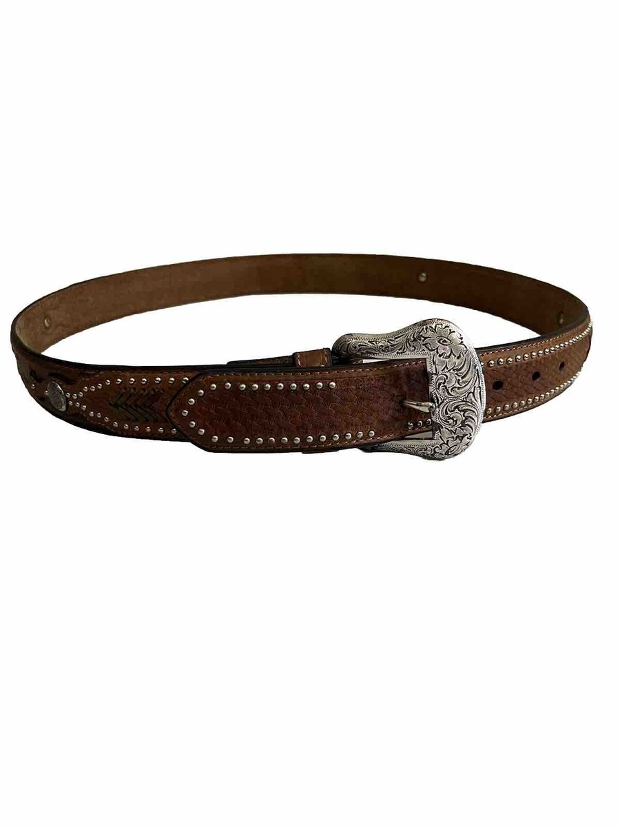 Nocona Belts Brown Western Woven Tool Beaded Leather Belt Size 40 Nocona Belts Brown Western Woven Tool Beaded Leather Belt  main image 2