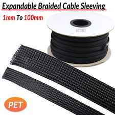 Black Expandable Braided Cable Sleeving 1mm-100mm Wire Harness, Auto, Sheathing