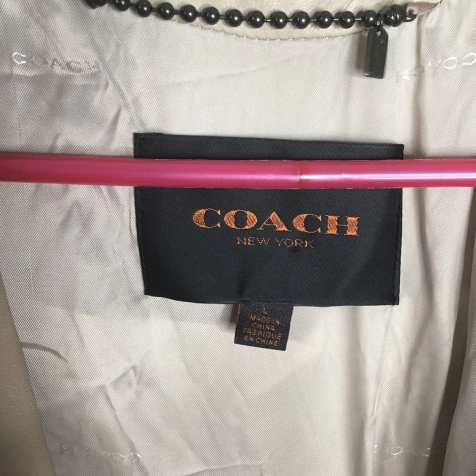 Chaqueta corta Coach asimétrica con cremallera completa para mujer talla L beige 100 % cuero de cordero Foto 2 de 4