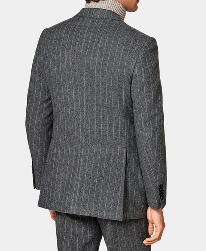 Trajes a rayas de lana gris primavera para hombre doble botonadura calce ajustado a medida 2 piezas - Imagen 4 de 9