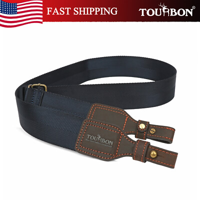 TOURBON Webbing Leather 2 Point Gun Sling Hunting Rifle Shoulder Strap Belt-Blue
