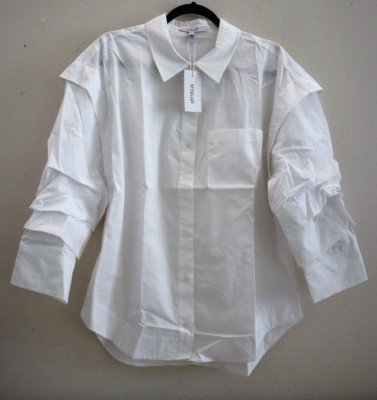 Derek Lam 10 Crosby Women's Sz 2 White Marley Button-Front Ruched L/S Shirt $295