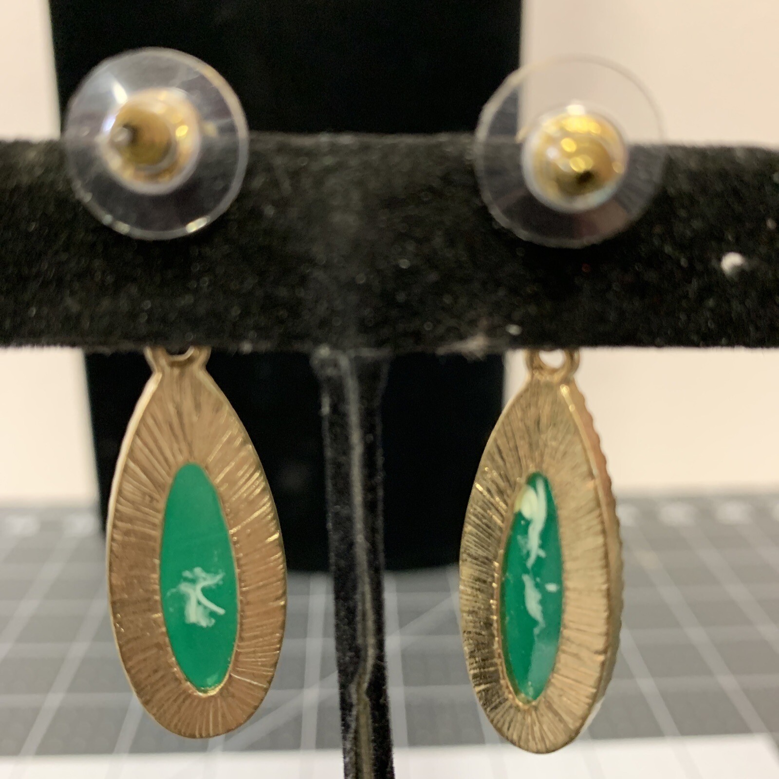 Green Teardrop Earrings Statement Dangles Gold To… - image 4