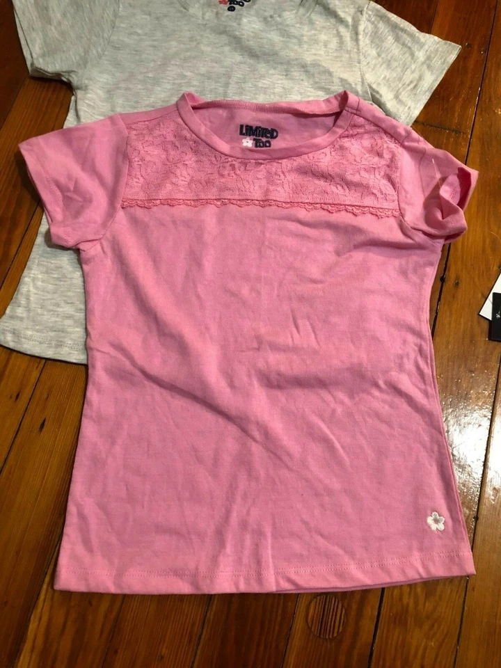 Lote de 2 Piezas Niñas Limited Too Camisetas Manga Corta Talla L 6X: Rosa y Gris Foto 3 de 4