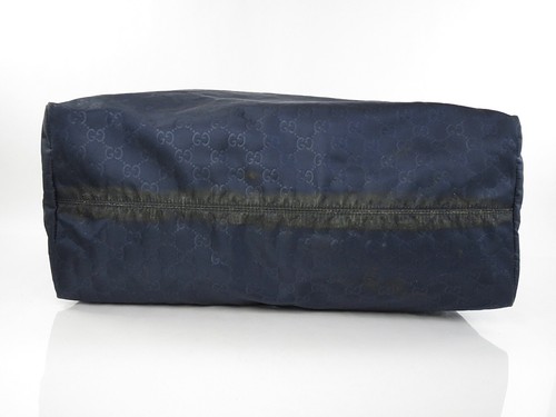 Auth GUCCI Navy GG Nylon and Leather Tote Bag Purse #60705 - Picture 6 of 16