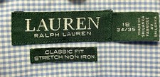 Lauren Ralph Lauren Mens Blue Check Long Sleeve Dress Shirt Classic Fit 18 34/35