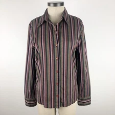 FDJ French Dressing Womens Shirt Size 8 Button Front Striped Brown Long Sleeve