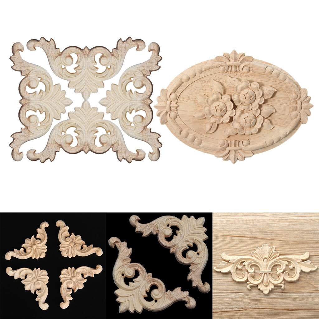 4x Retroschnitzereien Aus Holz - Blumenmuster-Deko Für Möbel & Türen