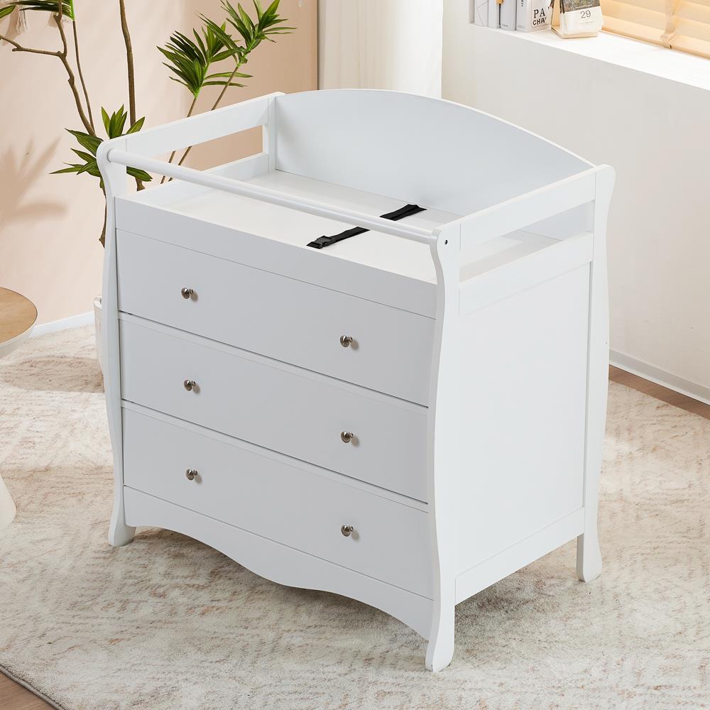 Baby Changing Table with 3 Drawer and Safety Belt, Diaper Changing White