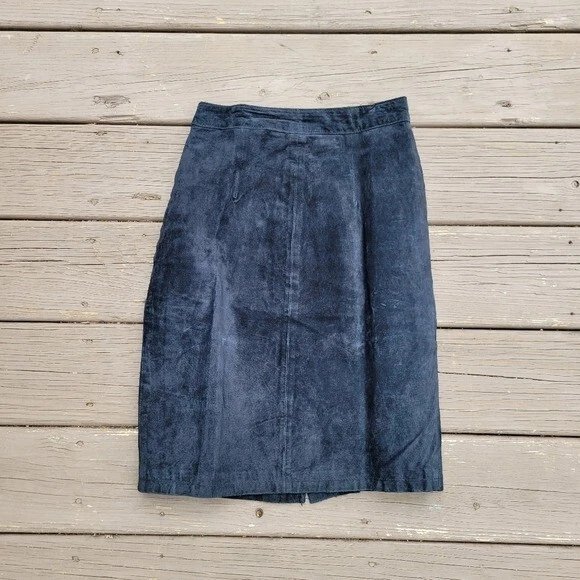 Vintage 90s y2k Bratz Black Suede Leather High Waisted Midi Length Pencil Skirt - Image 3 of 4