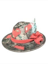 Tazzle  s 1of1 Women  s Custom Western/Fedora Hat-Pink Hearts, Turquoise Feathers