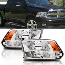 Fit For 09-18 Ram 1500 - 3500 Chrome Housing Amber Corner Headlights Head Lamp