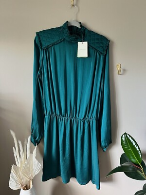 Pierre Balmain Womens Long Sleeve quilted Shoulder Dress Green Size EUR 38/US 10