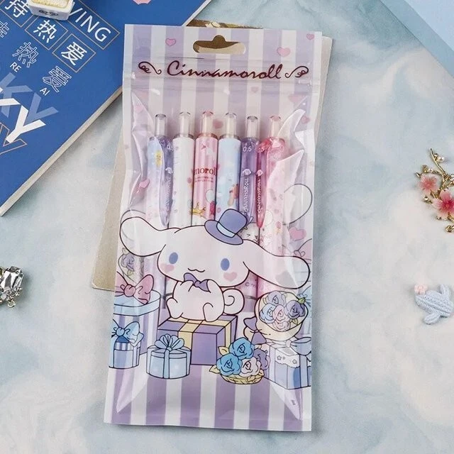 6Pcs/Set Cinnamoroll School Supplie Sanrio Kuromi 0.5mm Gel Pens 200pcs Stickers - Image 2 of 4