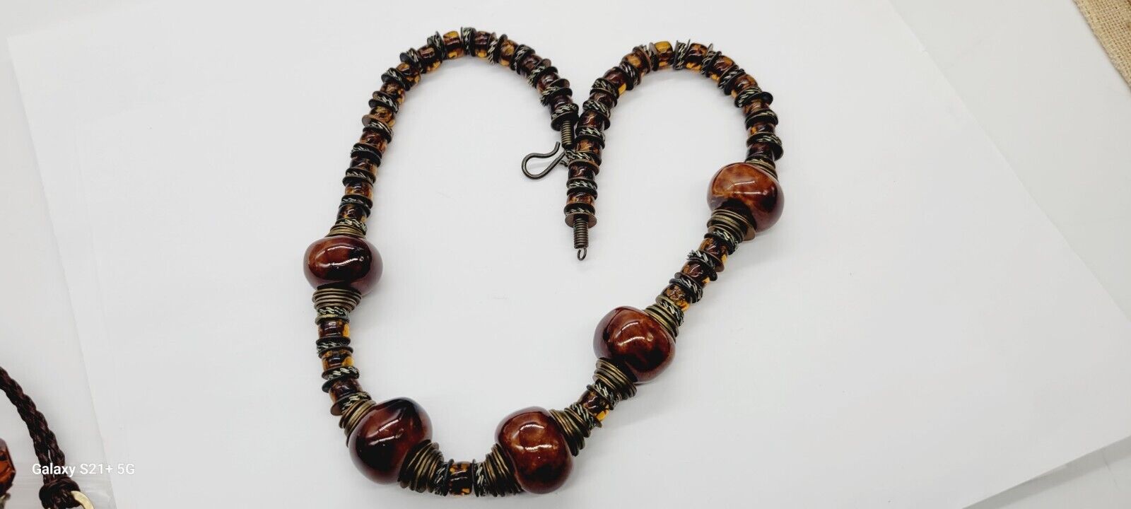 Vintage Amber Colored Glass Necklace Multicolored… - image 8