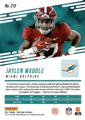 2021 Panini Prestige Rookies #213 Jaylen Waddle (RC) Dolphins