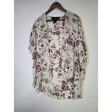 Polly & Esther Sheer White Pink Floral Open Front Kimono Top OS