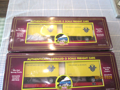2 x MTH Rail King Spur O - Flachwagen mit Anhänger - Originalverpackt