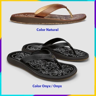  OLUKAI Paniolo Women's Premium Leather Sandals, Versatile & Unique Flip-Flop