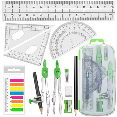 Geometry Compass Kit Maths Set with 2 Drafting Compasses Protractor Maths